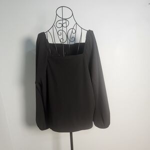Madewell Black Textured Top Size 2X | Square Neck Balloon Sleeve